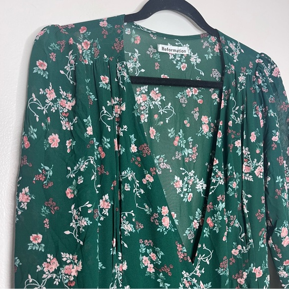 Reformation Dresses Reformation Green Floral Melba Wrap Midi Dress In Emilia Print Medium